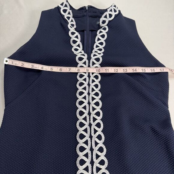 American Living Navy Sleeveless A Line Dress Size 8 White Braid V Neck Trim - Picture 6 of 7